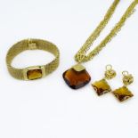 Large Italian Citrine and 14 Karat Yellow Gold Necklace, Bracelet and Earring Suite. Necklace