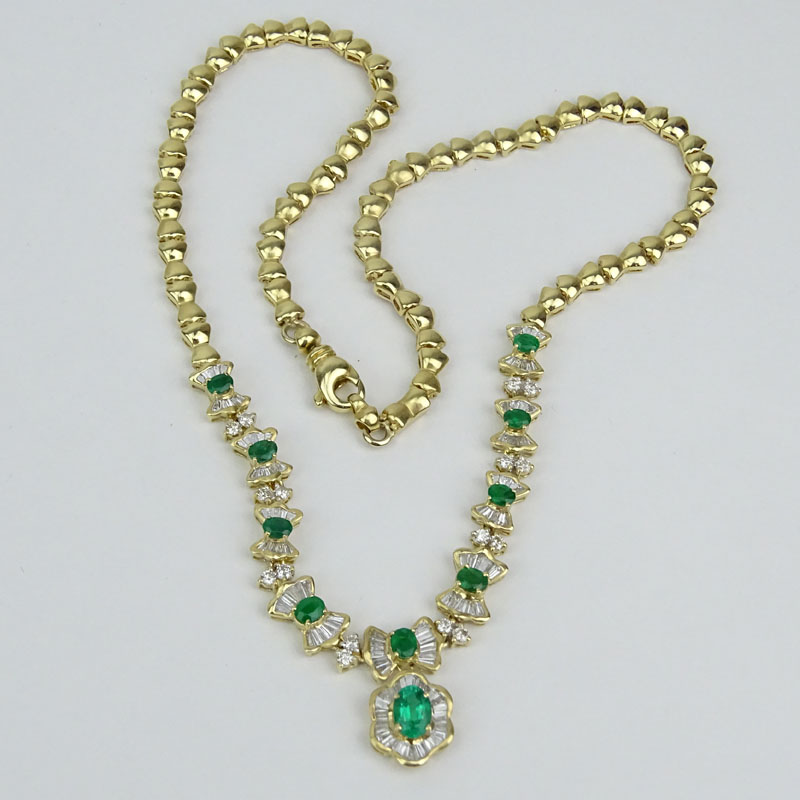 Vintage Approx. 2.20 Carat Baguette and Round Brilliant Cut Diamond, Oval Cut Emerald and 14 Karat - Image 3 of 5