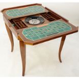 Mid Century Italian Inlaid Lacquer Wood Game Table. Includes game pieces (possibly incomplete). Wear