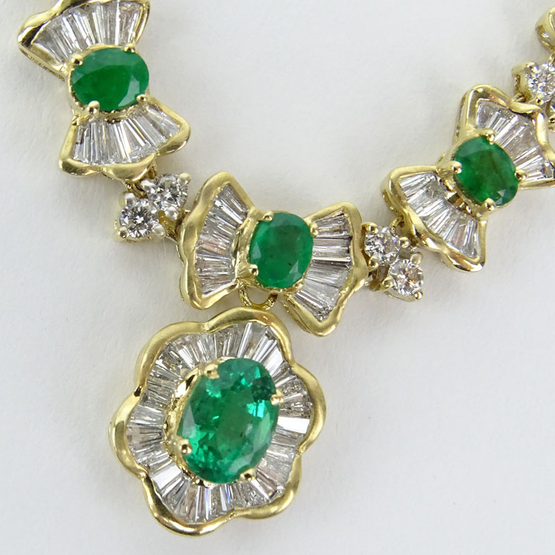 Vintage Approx. 2.20 Carat Baguette and Round Brilliant Cut Diamond, Oval Cut Emerald and 14 Karat - Image 4 of 5