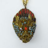 Vintage Chinese Gilt Metal and Enamel Dragon Pendant on Gold Filled Chain. Unsigned. Losses to