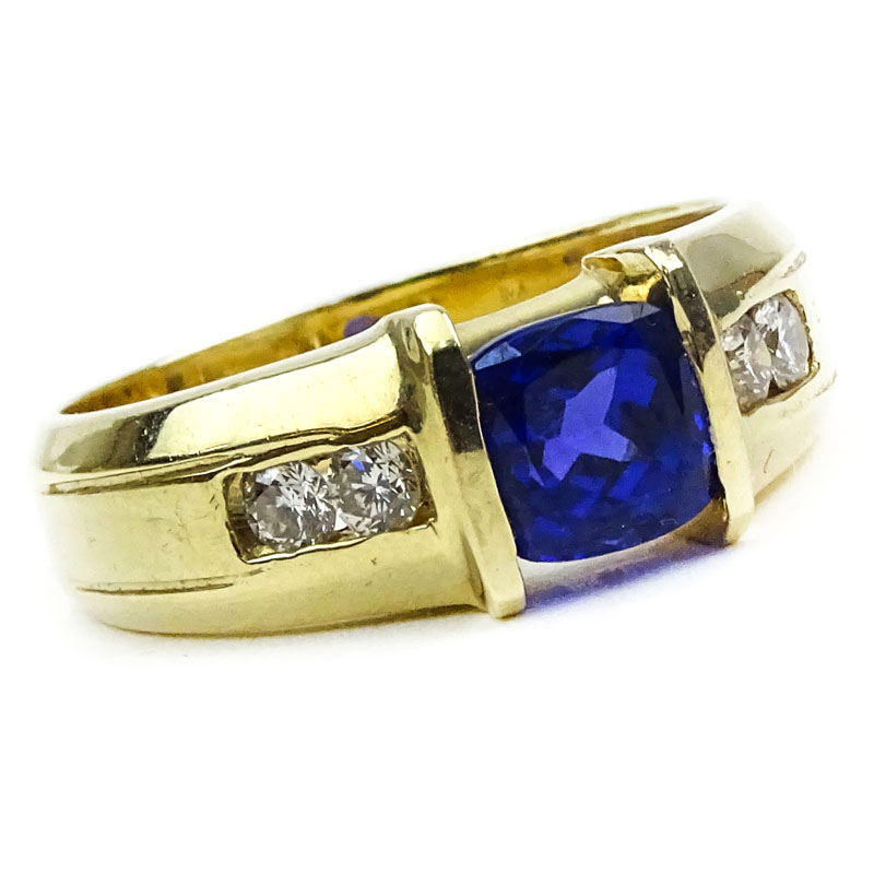 Man's Approx. 2.0 Carat Tanzanite, .55 carat Round Brilliant Cut Diamond and 14 Karat Yellow Gold