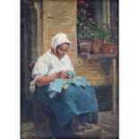 19th Century Well Done European School Oil On Panel. "Mending" Unsigned. Good condition. Measures