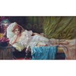 Follower of: Hans Zatzka, Austrian (1859 - 1945) Oil on canvas "Lady In Repose" Signed lower