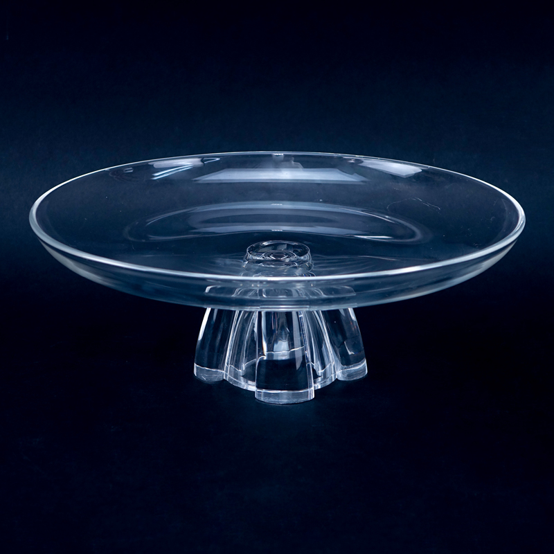 Steuben Crystal Pedestal Stand/Cake Stand. Signed. Very small flea bite to base, normal scuffs to