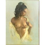 Leo Jansen, American (1930 - 1980) Oil on canvas "Portrait Of A Nude Woman" Signed lower right.