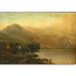 19th Century Continental School Oil On Canvas "Mountain Lake". Bears label en verso J. McWilliams