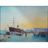 Karl Eduardovich Geftler, Russian (1858-1918) Oil on Canvas, Harbor Scene St. Petersburg. Signed