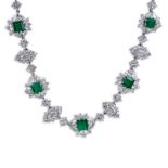 8.50 Carat Colombian Muzo Mine Octagonal Emerald, 48.88 Carat Marquise, Round and Platinum Necklace