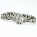 Art Deco Approx. 1.50 Carat Old European Cut Diamond and Filigree 14 Karat White Gold Bracelet.