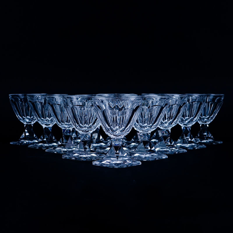 Sixteen (16) Baccarat Latour Maubourg Crystal Stems. All signed appropriately. Panel cut bowl with