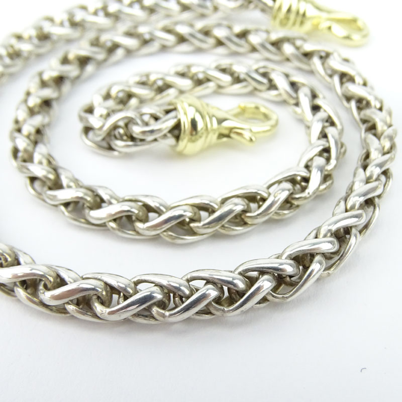 Three (3) Piece David Yurman Sterling Silver and 14 Karat Yellow Gold Cable Chain Bracelet, Necklace - Image 2 of 7