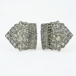 Antique Approx. 6.50 Carat Old European and Rose Cut Diamond and Platinum Double Clip Brooch.