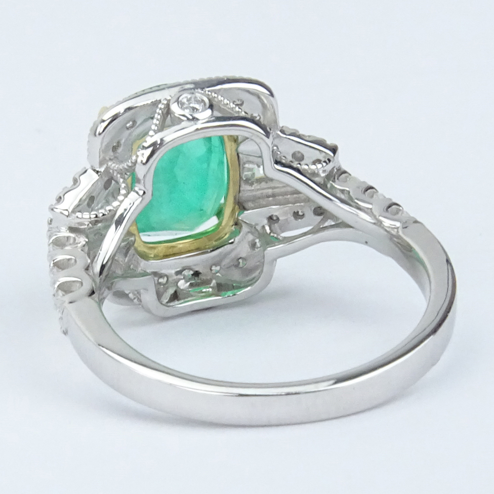 GIA Certified and Rodrigo Giraldo Certified Colombian Emerald, Diamond and 18 Karat White Gold Ring. - Image 2 of 6