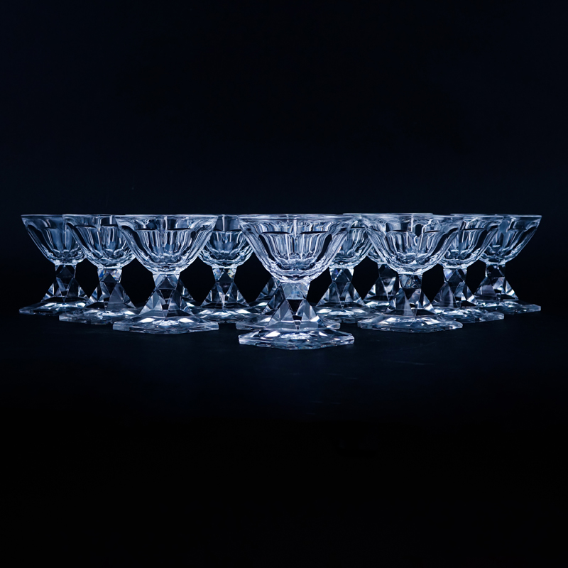 Thirteen (13) Baccarat Latour Maubourg Crystal Stems. All signed appropriately. Panel cut bowl