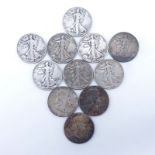 Collection of Eleven (11) U.S. Coins. Includes: (8) 1937 - 1945 walking liberty half dollars, (3)