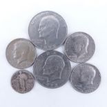 Collection of Six (6) U.S. Coins. Includes: (2) 1972 Eisenhower one dollar coins, (2) 1974 John F