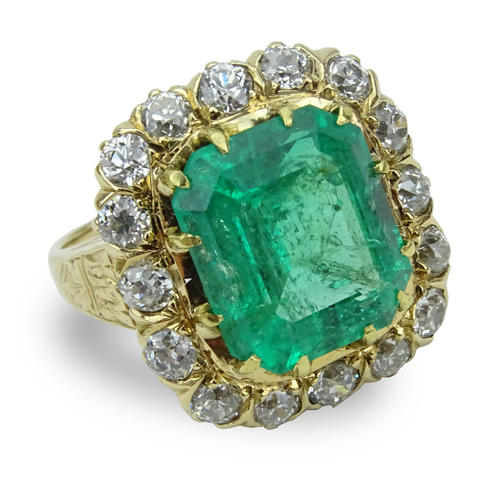 Vintage Approx. 8.0 Carat Colombian Emerald, 2.0 Carat Round Brilliant Cut Diamond and 14 Karat