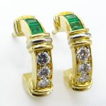 Cartier Contessa Diamond & Emerald 18k Yellow Gold Small Hoop Earrings. Diamonds F color, VS1