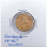 Byzantine Empire: Constans II (A.D 641-688) Gold Solidus in Coin Display. Mint of Constantinople.