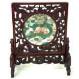 19/20th Century Chinese Hand painted Porcelain Plaque Mounted In Carved Hardwood Frame As Table