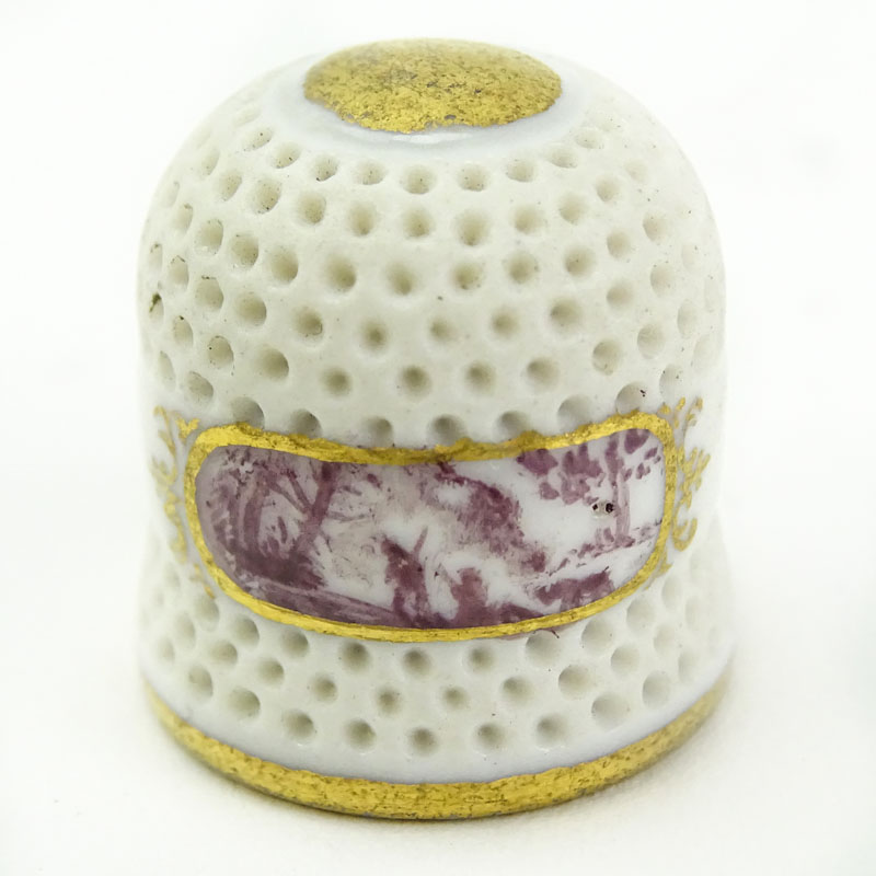 Mid 18th Century Meissen Porcelain Thimble. The upper and lower part with indentations, the middle