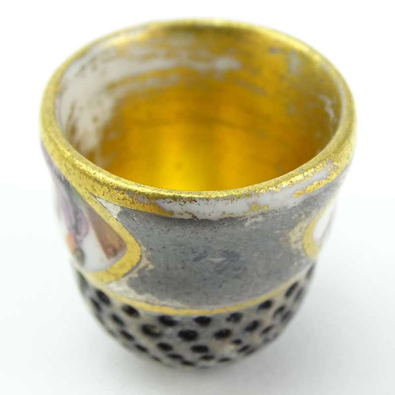 Mid 18th Century Meissen Porcelain Thimble. Gray/Pewter Ground. The upper part with indentations, - Image 4 of 5