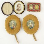 Lot of Three (3) Portrait Miniatures and a miniature micromosaic frame. 2 portraits are