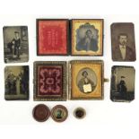 Lot of Eight (8) 19th Century Daguerreotypes. 3 in cases, 1 button, 4 loose. Unsigned. Condition