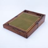 Antique English Writing Box. This box features burled wood with inlaid marquetry and mother of