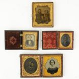 Lot of Four (4) 19th Century Cased Daguerreotypes. One case with no cover. Unsigned. Condition