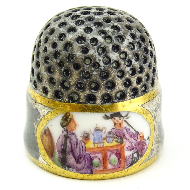 Mid 18th Century Meissen Porcelain Thimble. Gray/Pewter Ground. The upper part with indentations, - Image 3 of 5