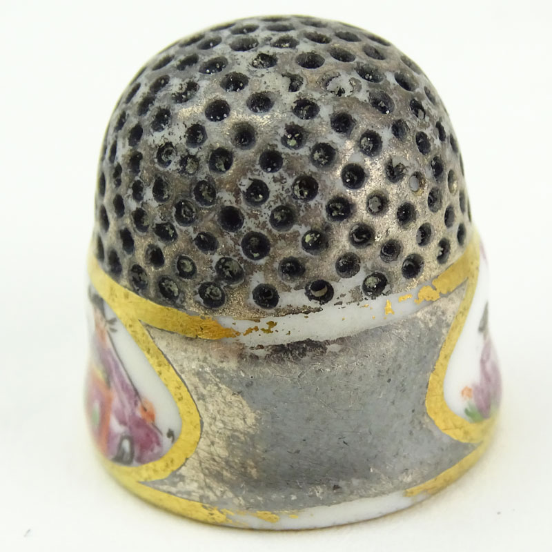 Mid 18th Century Meissen Porcelain Thimble. Gray/Pewter Ground. The upper part with indentations, - Image 2 of 5