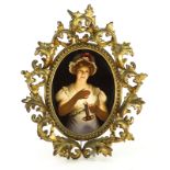 Antique KPM Porcelain Plaque, Portrait of a Young Girl