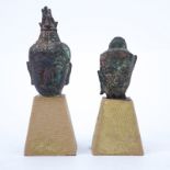 Two (2) Early Chinese Bronze Busts On Plinth Bases.