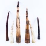 Collection of Six (6) Carved African Bone Tusks