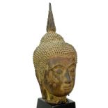 Early Thai Sukhothai style Bronze Head of Buddha Shakyamuni.