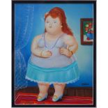 After: Fernando Botero, Colombian (b. 1932) Oil on board "Party Girl"