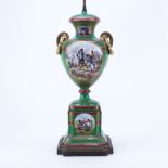 Large French Sevres Style Hand Painted Napoleonic Porcelain Urn as Lamp.