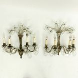 Pair Vintage Crystal Beaded Metal Sconces