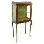 Antique Louis XV Style French Bronze Mounted Marquetry Inlaid Glass Vitrine with Marble Top.