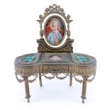 19th Century French Guilloche Enamel and Gilt Bronze Miniature Vanity Table