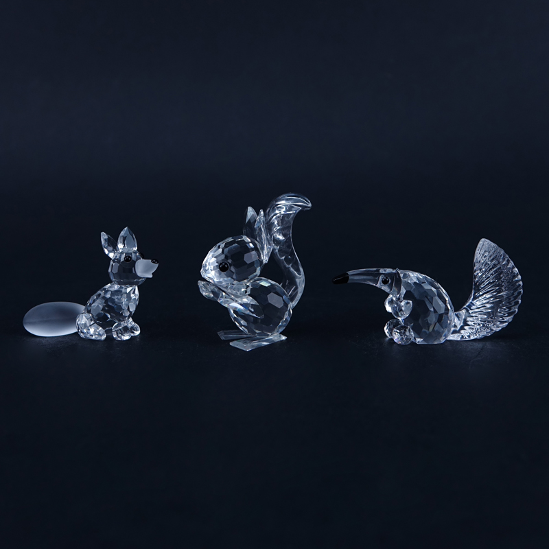 Three (3) Swarovski Crystal Animal Figurines in Original Boxes. Includes: Squirrel 1-3/4" H, fox 1-