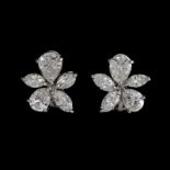 Harry Winston style Approx. 3.75 Carat Pear and Marquise Cut Diamond and Platinum Earrings. Diamond