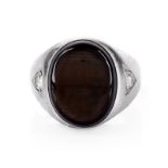 Man's Vintage Approx. 12.0 Carat Black Star Sapphire, .30 Carat Diamond and 14 Karat White Gold Rin