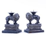 Pair of Renaissance Style Composition Lion Candlesticks. Rubbing, minor nicks otherwise good condit