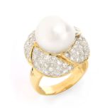 Approx. 2.0 Carat Pave Set Round Brilliant Cut Diamond, 12.5mm South Sea Pearl and 18 Karat Yellow