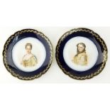 Pair of 19/20th Century Sevres Chateau de St Cloud Cobalt and Gilt Hand painted Cabinet Plates. Fea