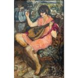 After: Marcel Dyf, French (1899-1985) Oil on Canvas, Woman Playing Mandolin. Signed lower right.