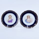 Pair of 19/20th Century Sevres Chateau de St Cloud Cobalt and Gilt Hand painted Cabinet Plates. Fea